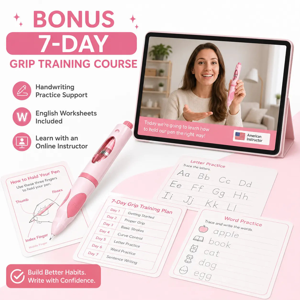 Write Right Ergonomic Pen Grip Writing Aid - Self-Advancing, Posture-Training Cute Pencils for Students, Home Tutoring - Pen Control Flexibility Tool, 12 Refills, Smiley Face Designs - Back to School Haul, First Day of School Supplies (2026-2027 Season)