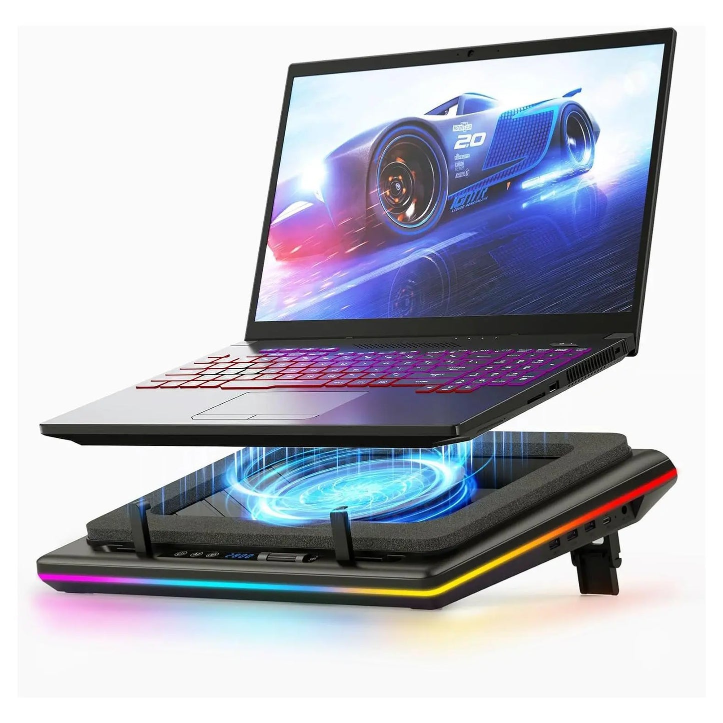Dealsforyoudays Llano V12 Ultra Laptop Cooling Pad with Smart Software Control, RGB Gaming Laptop Fan Cooler Stand, 5.5" Turbo Fan, Adjustable Speed, 3*USB 3.0 Ports, 3 Height Stands, for 15.6"-21" Laptops Tiktokshopbacktoschool