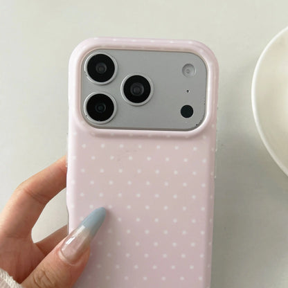 Creative Fashion Double-Layer Half-Wrapped Shockproof Durable TPU Protective Case, Shockproof Smartphone Accessories, Solid Polka Dot Pattern with Cute Heart Charm, Ideal Gift for Girls, 3 Colors for Iphone 17 Pro Max