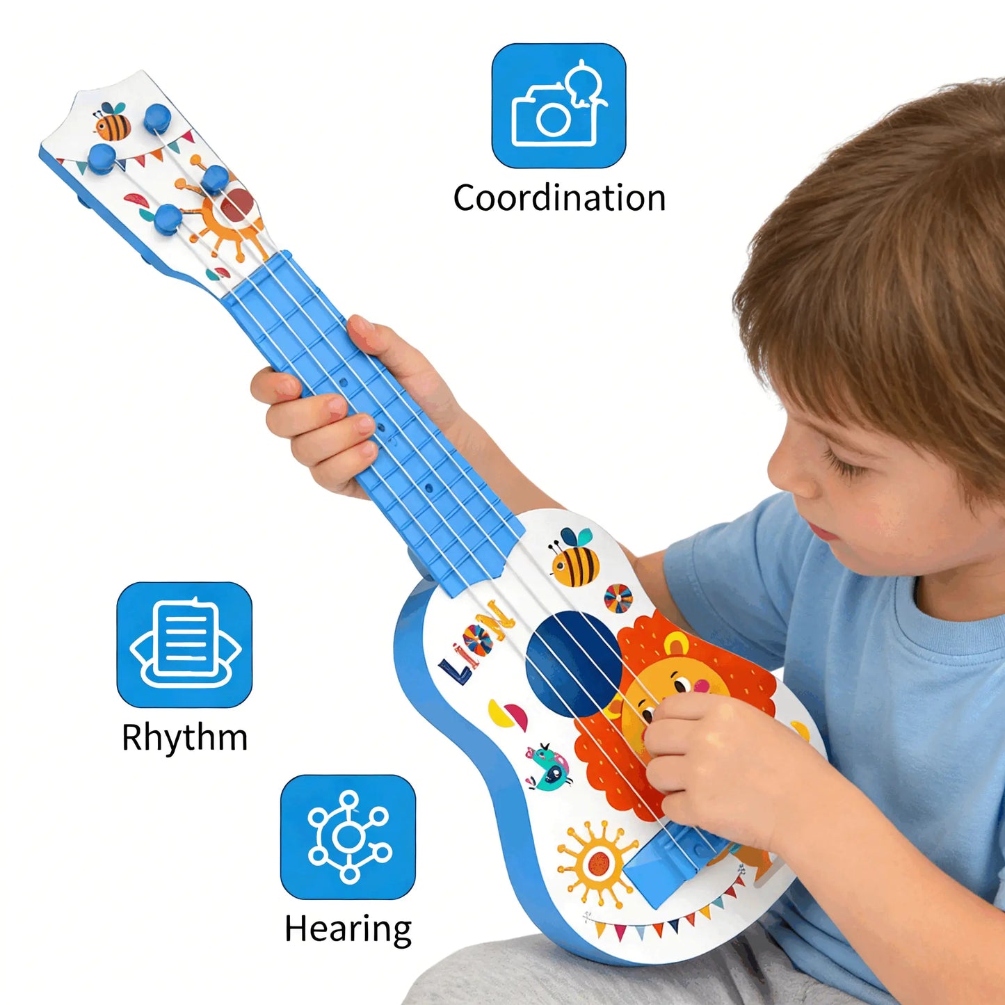 Kids' ABS Plastic Ukulele-Shape Music Toy, Mini Playable Educational Musical Instrument, Party Supplies, Birthday Christmas Gift