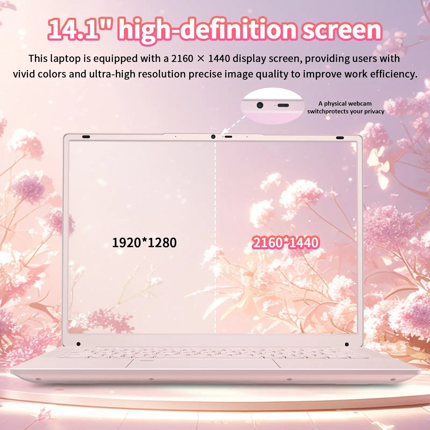 Auusda 14.1" Windows 11 Pro Laptop with Intel Celeron N5105 CPU, 8GB RAM, 256GB SSD, Backlight, Fingerprint, Webcam Switch, Portable Design