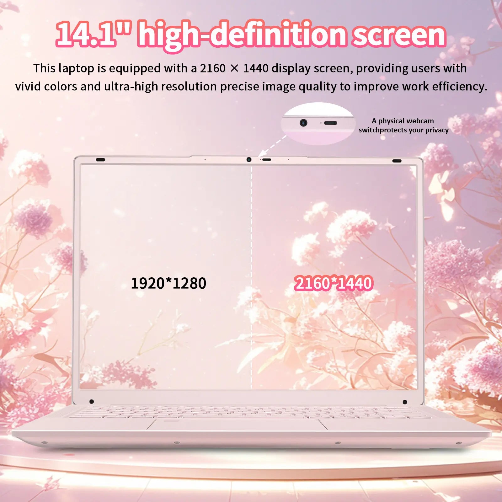 Auusda 14.1" Windows 11 Pro Laptop with Intel Celeron N5105 CPU, 8GB RAM, 256GB SSD, Backlight, Fingerprint, Webcam Switch, Portable Design