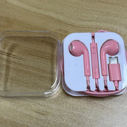 Type C Pink Wired Stereo Earbuds for Iphone 17/17 Pro/16/15, Samsung S25/S24/S23, Pixel 10/9, Oneplus & USB-C Phones