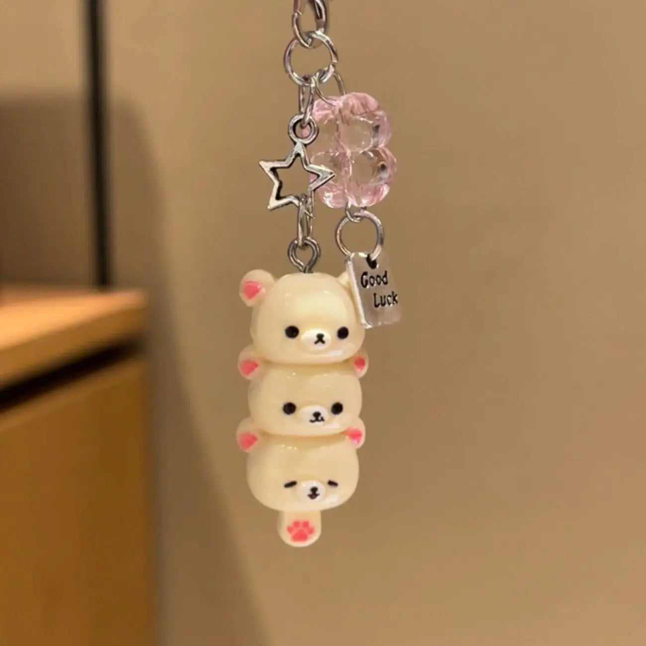 Kawaii Bear Phone Charm Pendant - Anime-Inspired Keychain Accessories for Keys, School Bags, iPhone 17 Pro Max, and AirPods