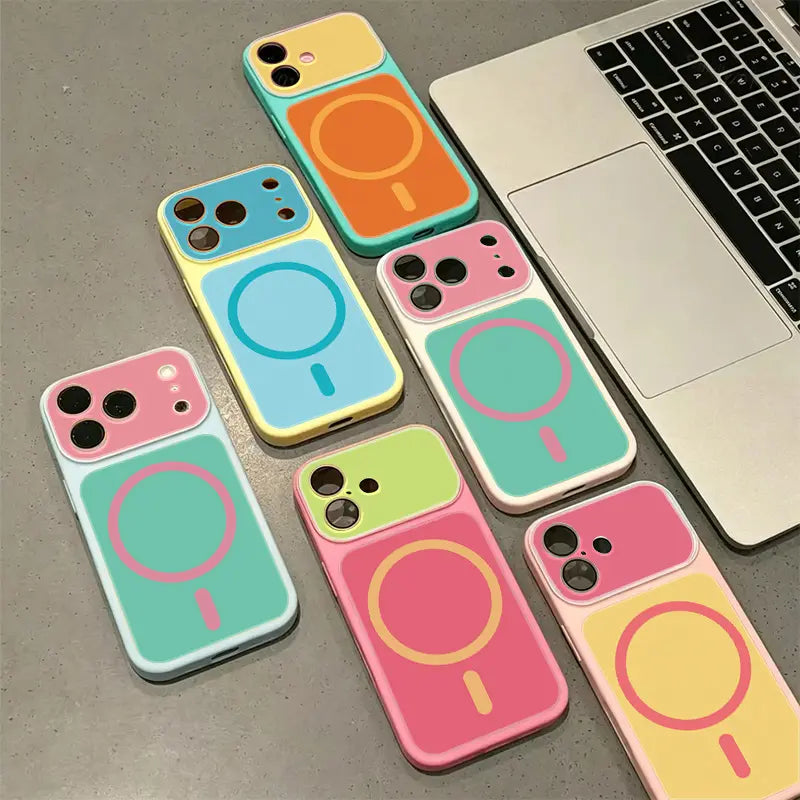 Dopamine Contrast Color Newly Upgraded with Magnetic Suction Suitable for Iphone17 16 15 14 13 plus Pro Max Magnetic Phone Case Contrast Color Full Lens Protection Compatible with Iphone 17 Pro Max Magnetic Phone Case No Paint Peeling, Anti-Fall An-Xs9527
