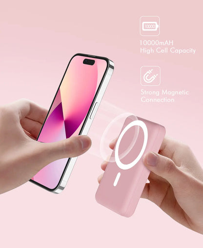 Podoru for Magsafe Power Bank, 10000Mah Magnetic Portable Charger with 22.5W PD Fast Charging USB-C Cable LED Display Wireless Battery Pack for Iphone 17/16/15/14/13/12 Series-Pink Easy Portability Fold Stand,Back to School,Back to School Haul