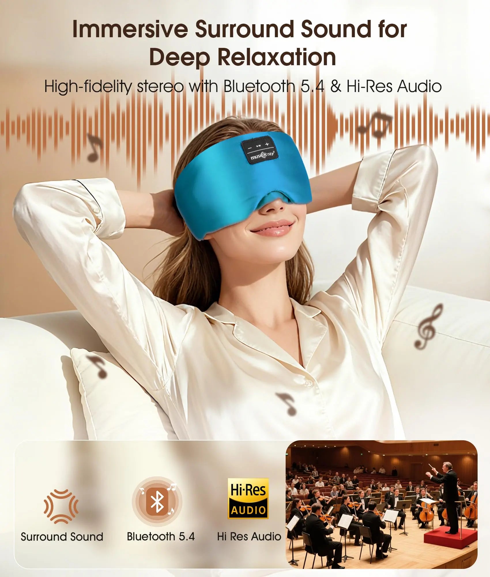 MUSICOZY Side Sleeper’S Dream: Silk Bluetooth 5.4 Sleep Mask & Headphones, Sleep Mask，Total Blackout, Perfect for Travel & Restful Sleep,Summerwins,Dealsforyoudays,Father'S Day