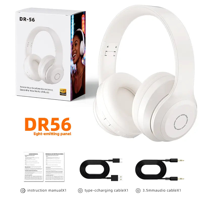 Over-Ear Wireless Bluetooth Headphones LED Light up Hybrid Noise Reduction Hi-Res Audio Deep Bass Hi-Fi Stereo 100H Long Playtime Foldable Lightweight Headset Soft Comfort Earpads Built-In Mic Compatible Ios/Android/Pc for Office Travel Gym Outdoor Black