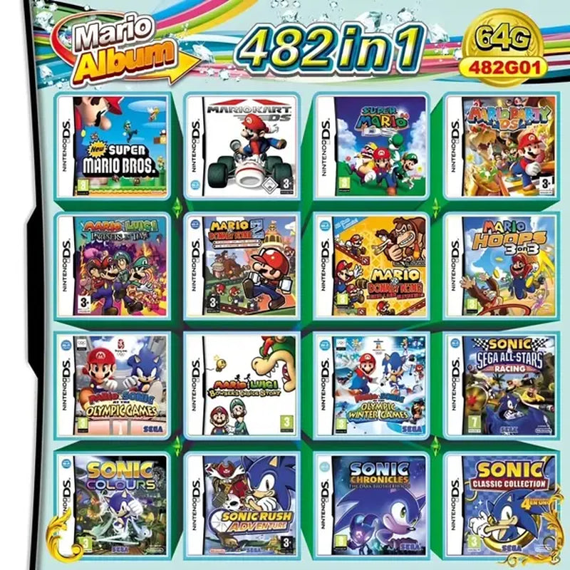 Nintendo DS 482 in 1 Games Mario Album for NDS NDSL Ndsi 3DS 2DS - Multi Game Collection
