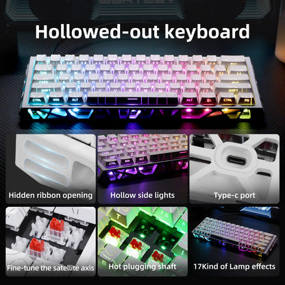 61-Key Gaming Keyboard — Desktop Setup: Gradient Color Scheme, Hot-Swappable Hollow Design, RGB Backlighting, Ultra-Compact Wired Design, Red Switches, Compatible with Windows/Macos, Suitable for Office and Gaming