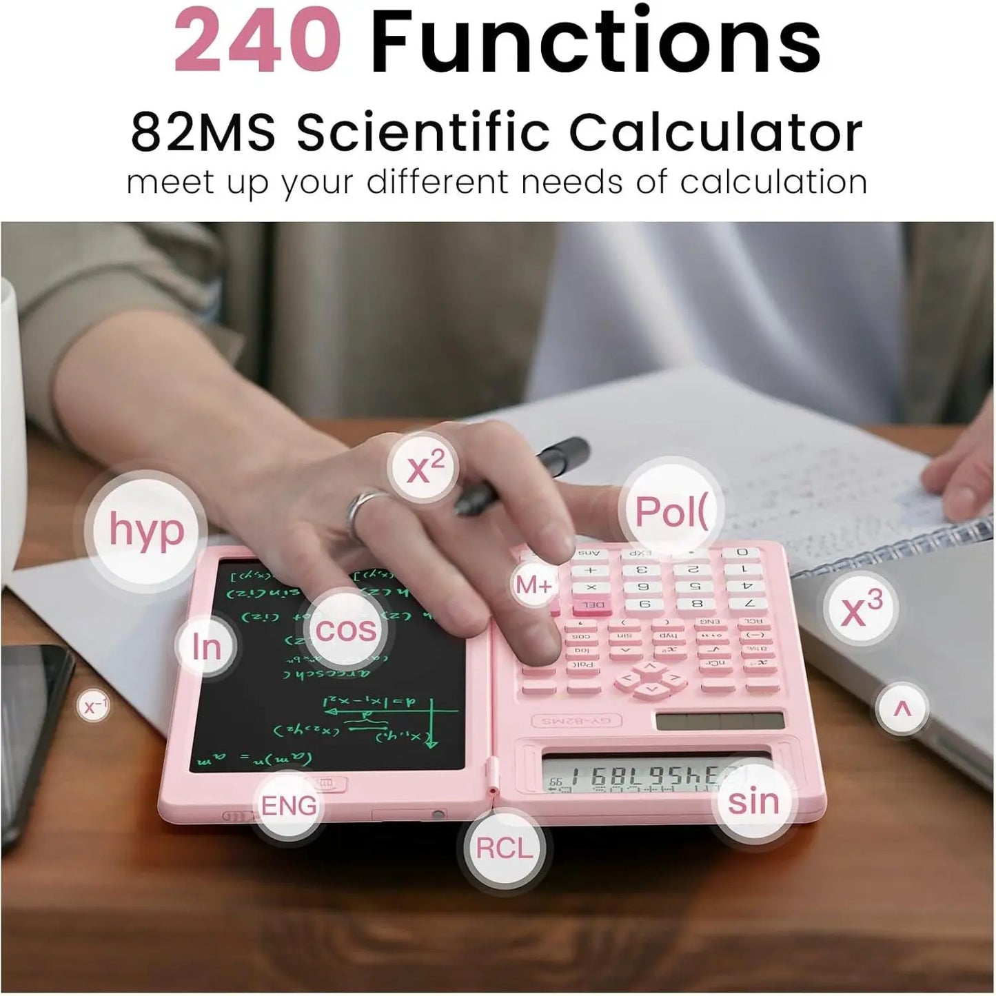 Plastic Scientific Calculator Cute, 82MS Foldable 2-Line Display, 240-Functions Solar & Battery Powered, Portable Notepad-Included School Supply for Middle-High School Students (Party Bag for Kids) Gifts