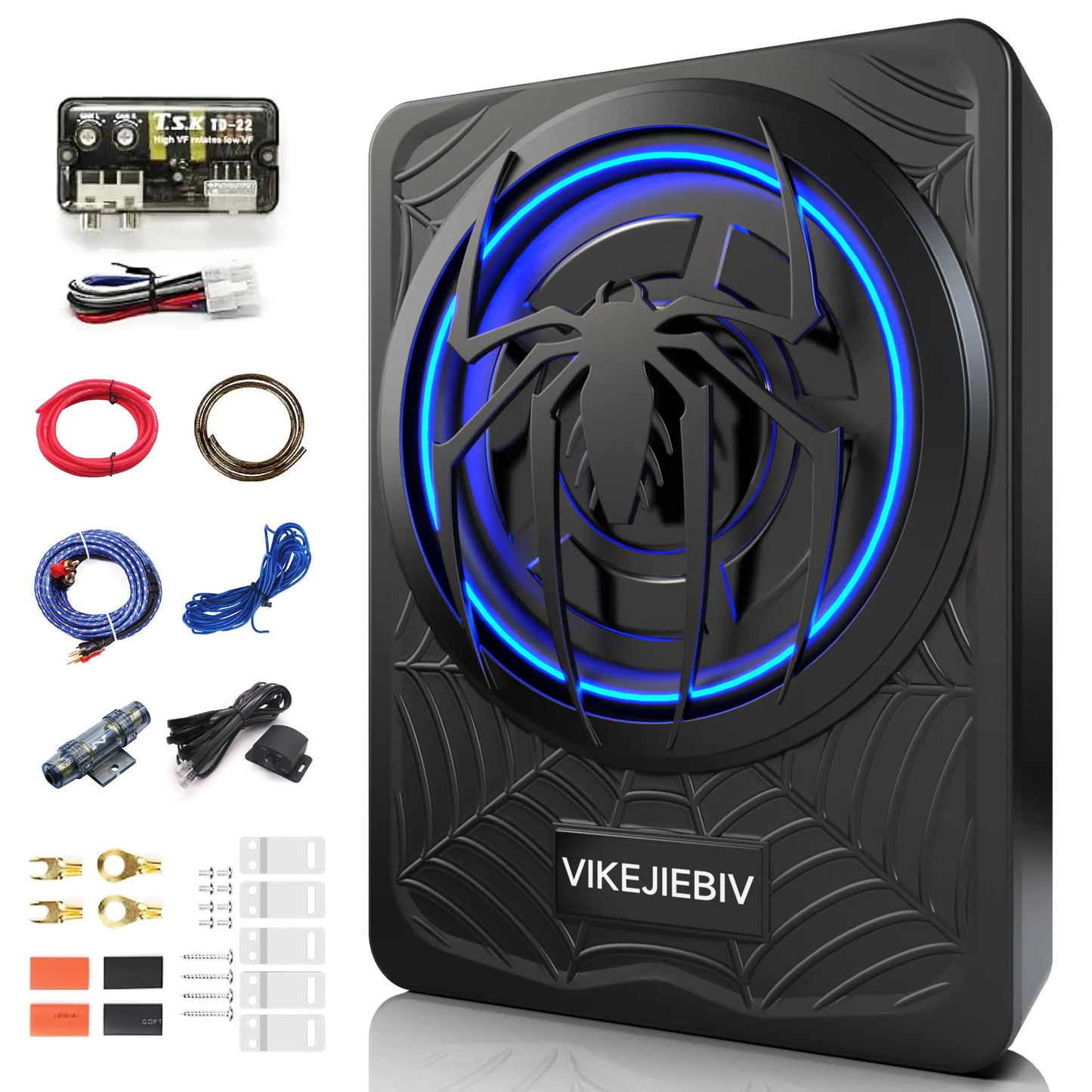 ECHOMUSSY 1200W Slim Underseat Car Subwoofer & Amplifier Package - Ambient Light, Car Stereo Speaker, Individual Low Pass/Gain/Boost Bass Control, Accessory for Truck, SUV, Cars, Car Interior Accessories