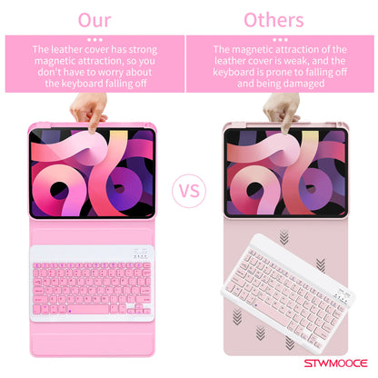 STWMOOCE Ipad Case with Wireless Keyboard, Detachable Tablet Bluetooth Keyboard Magnetic Cute Case for 10.2-Inch Ipad 7/8/9Th, 10.9/11-Inch Ipad 10Th/A16, Ipad Air 4/5Th, 11-Inch Ipad Air M2/M3/M4, Ipad Pro 11-Inch 1/2/3/4Th Gen, Pencil Holder Pink Cover