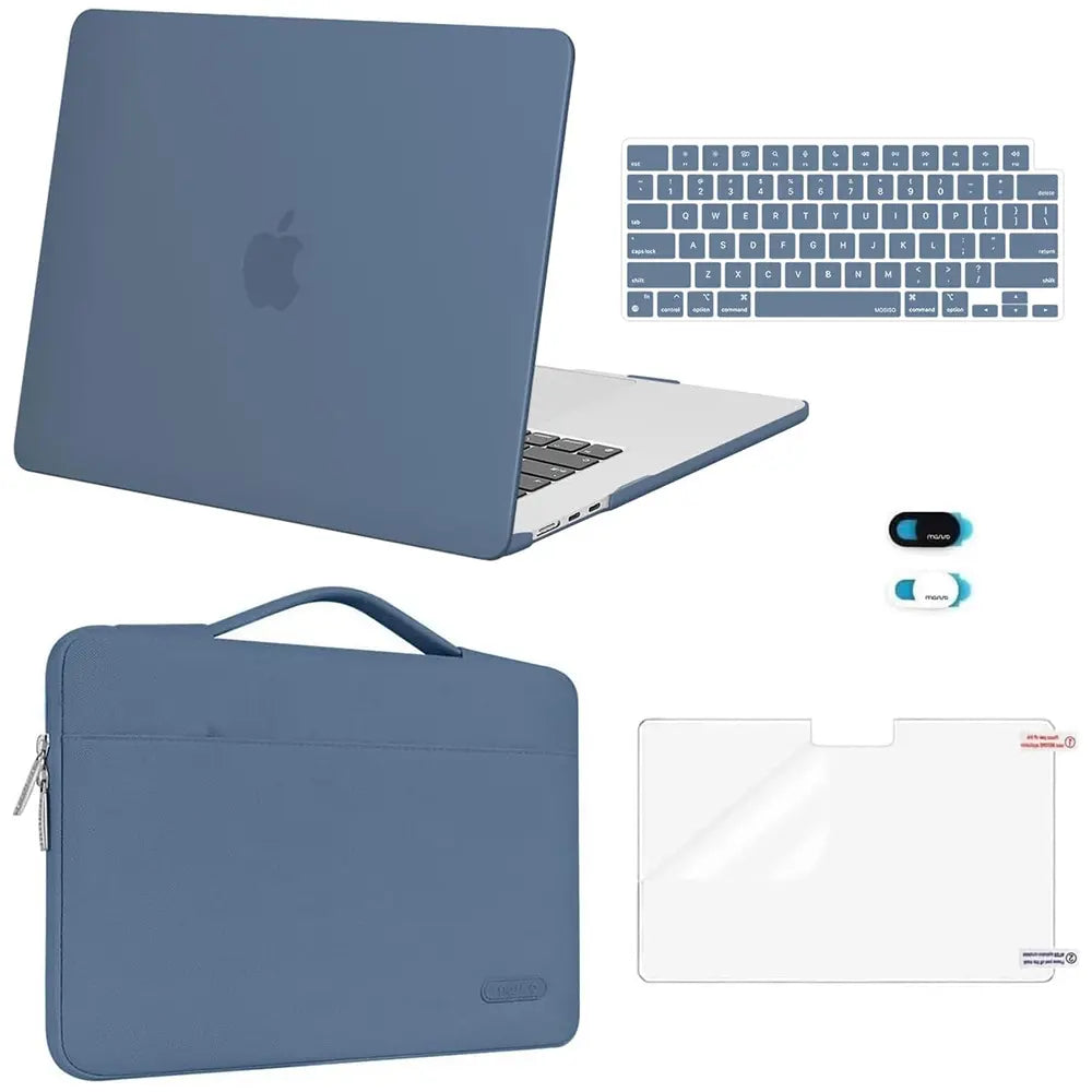 MOSISO Compatible with Macbook Air 15 Inch Case M5 2026 M4 2025 M3 M2 2024 2023 A3448 A3241 A3114 A2941,Protective Hard Shell&Carrying Sleeve Bag&Keyboard Cover&Webcam Cover&Screenfilm, School, Commuting, Daily Protection, Screen Protector, Plastic, Polyc
