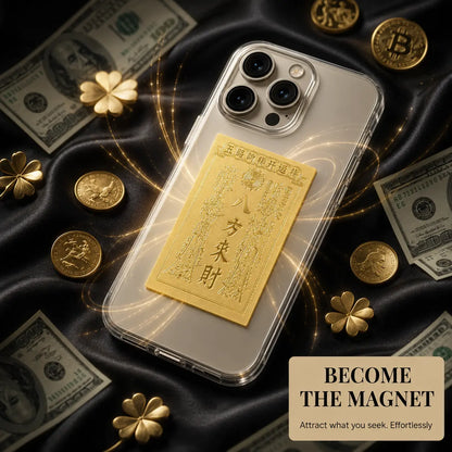 3D Metallic Gold-Tone Fengshui Talisman Sticker - Attract Wealth & Abundance for Mobile Phone Cases (4.4x6.6cm) - Stylish Coastal Sohochic Accessory