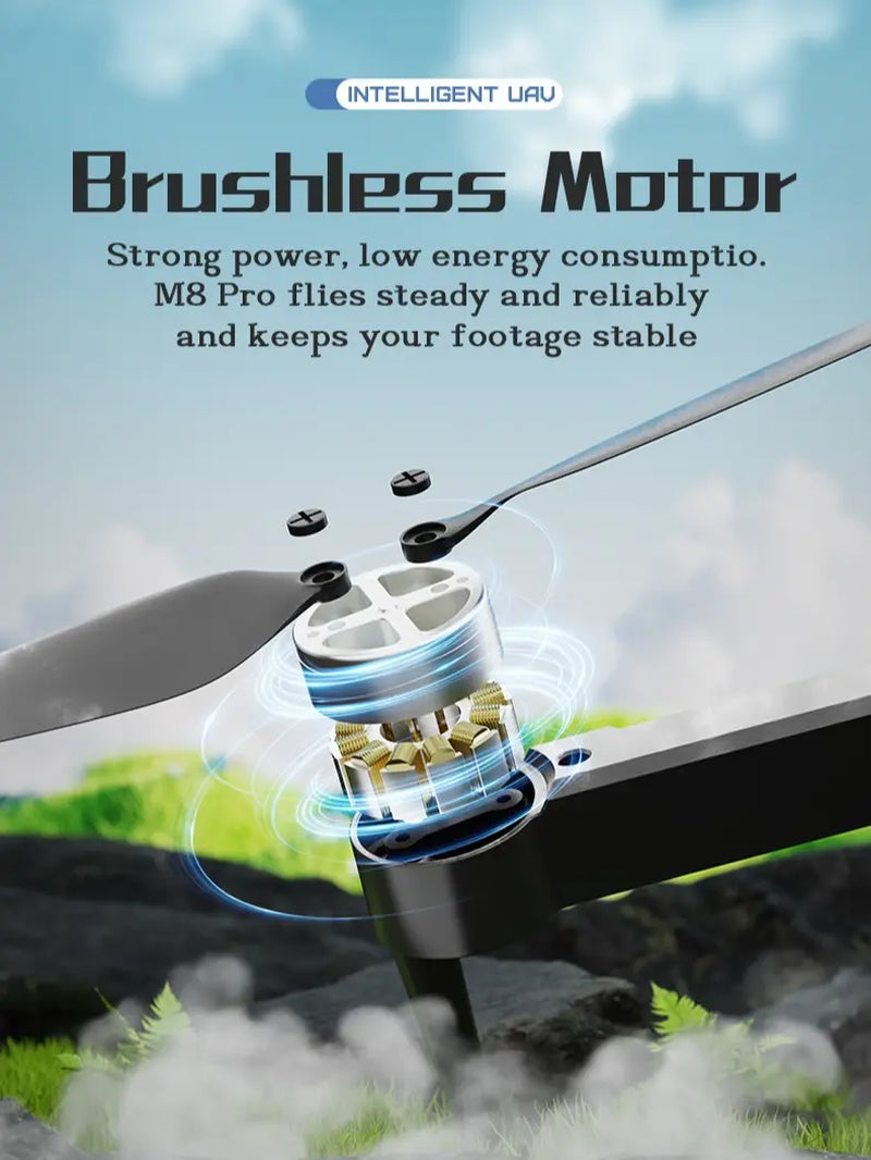 M8 Pro 2026 Foldable Aerial Drone with 4K UHD EIS Anti-Shake Camera, GPS Positioning, 5G Wifi FPV, Intelligent Obstacle Avoidance, Auto Return & 360° Flip, 2 Batteries for Beginners & Adults