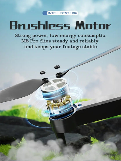 M8 Pro 2026 Foldable Aerial Drone with 4K UHD EIS Anti-Shake Camera, GPS Positioning, 5G Wifi FPV, Intelligent Obstacle Avoidance, Auto Return & 360° Flip, 2 Batteries for Beginners & Adults