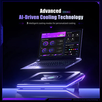 Dealsforyoudays Llano V12 Ultra Laptop Cooling Pad with Smart Software Control, RGB Gaming Laptop Fan Cooler Stand, 5.5" Turbo Fan, Adjustable Speed, 3*USB 3.0 Ports, 3 Height Stands, for 15.6"-21" Laptops Tiktokshopbacktoschool