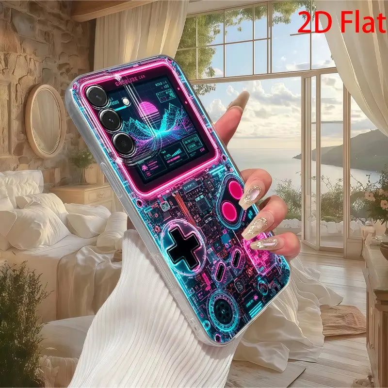 2D Flat Retro Neon Arcade Game Pattern Phone Case, Shockproof Soft Cover, Compatible with Iphone 17/16/15/14/13/12/11/X/XS/XSMAX/XR/7P/8P/17E and Various Samsung Phones, a Holiday Gift for Friends, Family, or Yourself