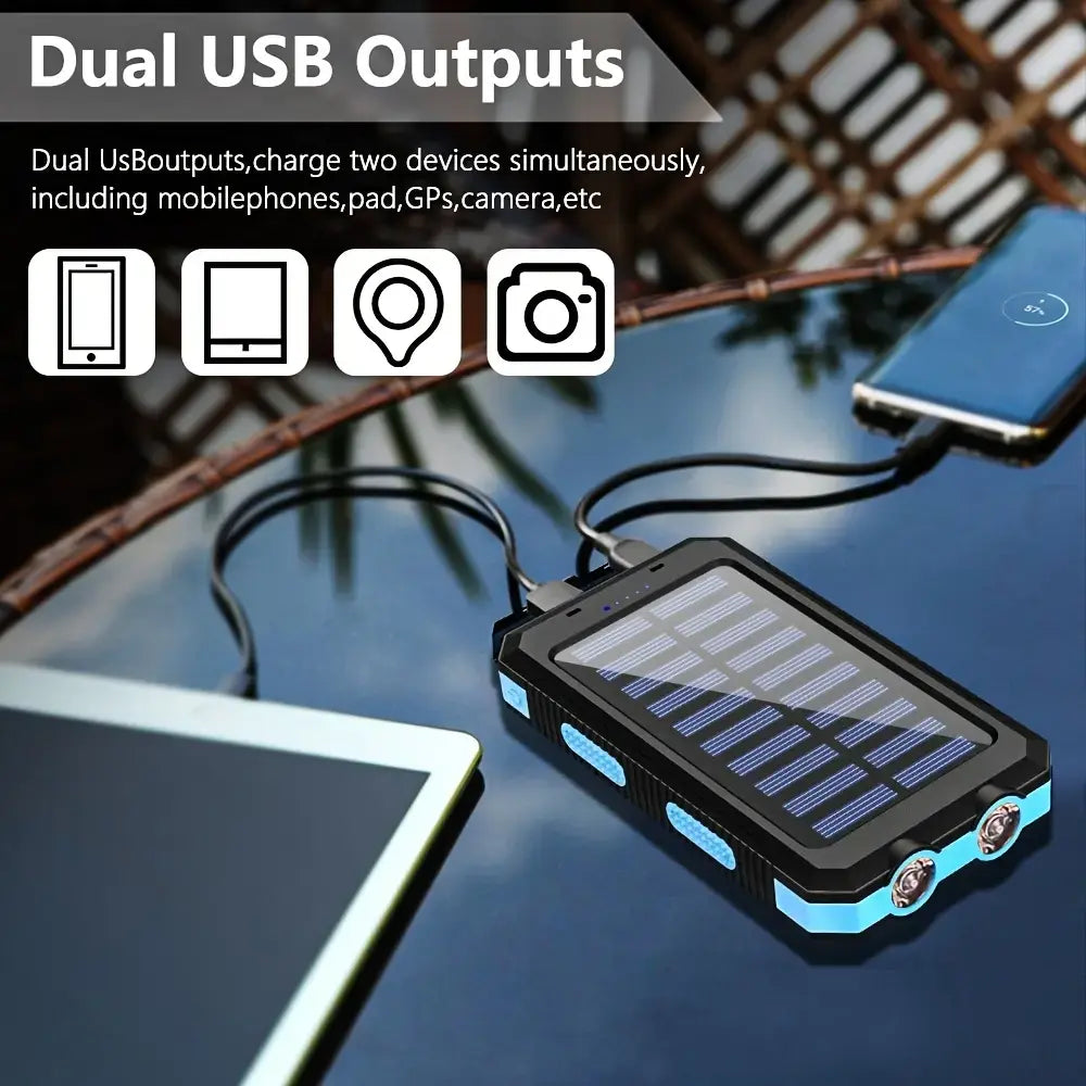 10000Mah Compact Durable Solar Power Bank - Handy Digital Device Accessories, Multi-Use Portable Charger with Dual USB-A Outputs, Flashlight, Compass, Carabiner, Waterproof Tools and Gadgets for Outdoor Activities, Android Phones