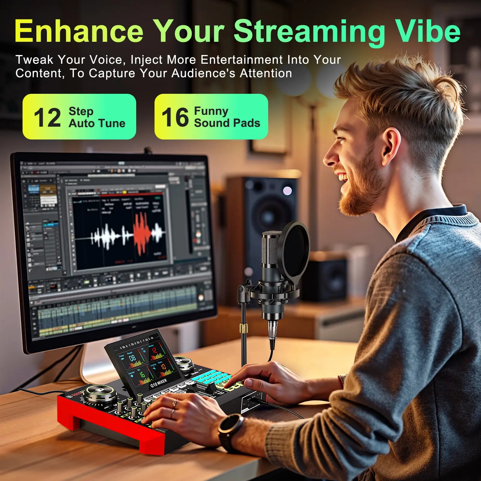 AY LIVE P15 Tenlamp G10-P15 Professional Sound Card Kit with Custom Sound Effects and Condenser Microphone for Live Streaming, Gaming, Vocals, Podcasting, Featuring 2-Stage Noise Cancellation and Computer Audio Mixer (Available as Single Card or Bundle)