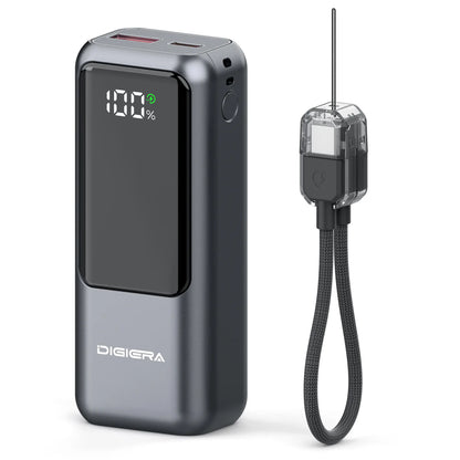 Digiera 10000Mah Magnetic Power Bank for Phones & Digital Devices, 20W PD Fast Charging, Built-In USB-C Dual-Direction Cable Lanyard, LED Battery Display, Compact Travel-Friendly Protection Accessory