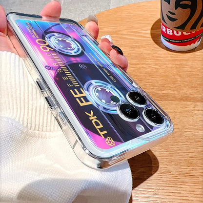 Phone Case: Neon Glow TDK Cassette-Style Transparent TPU Soft Silicone Case, Compatible with Iphone 17/15/16/14/13/12/11 Pro Max plus and 12/13 Mini; Made of TPU, This Case Offers Drop, Shock, and Scratch Protection.