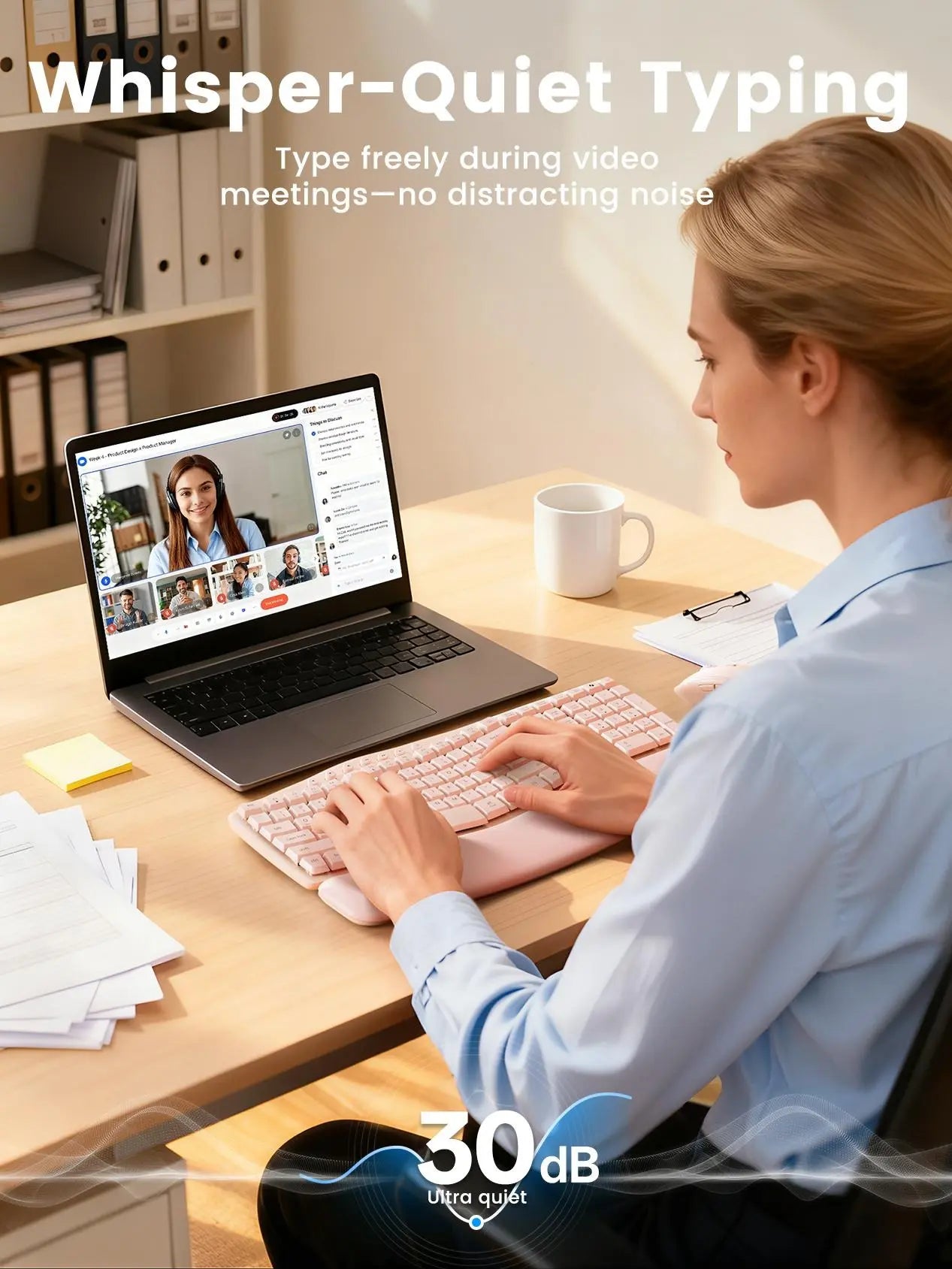 Wireless Keyboard and Mouse Combo, SABLUTE MA41 30Db Quiet Ergonomic Wave Keyboard Set with Soft Leather Palm Rest, Dual-System Switch for Windows/Mac, Ideal for Business Teams Home Office,Back to School,Back to School Haul