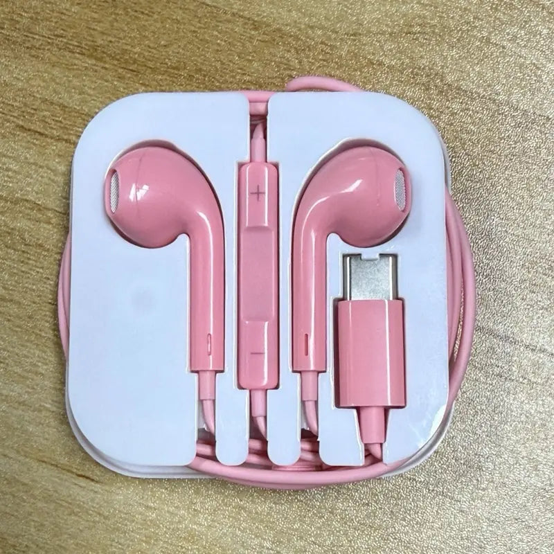 Type C Pink Wired Stereo Earbuds for Iphone 17/17 Pro/16/15, Samsung S25/S24/S23, Pixel 10/9, Oneplus & USB-C Phones