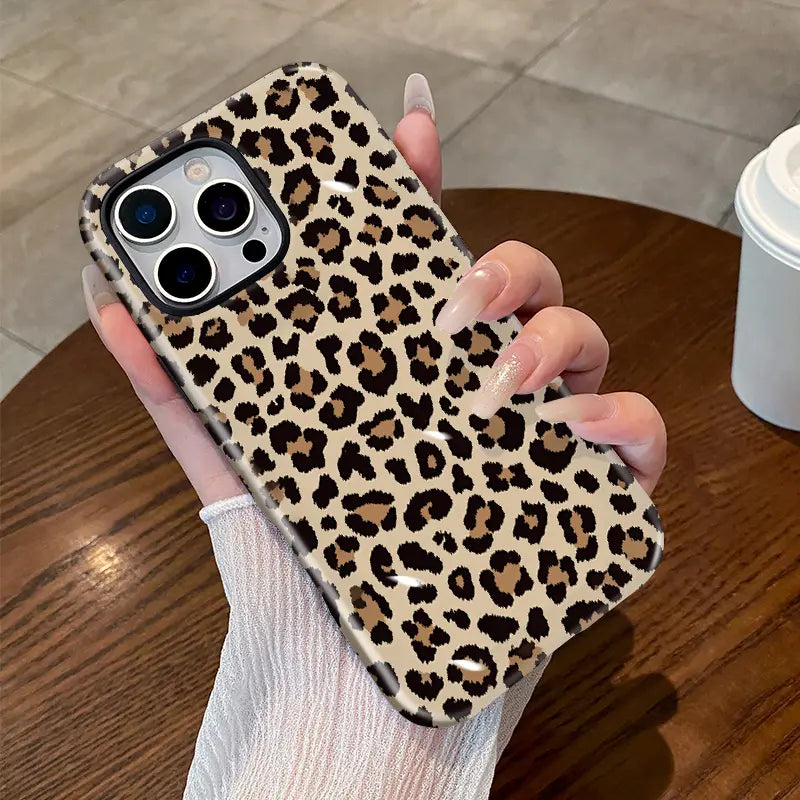 2-In-1 Anti-Scratch Silicone Phone Case for Iphone 17/16/15/14/13/12/11 Pro Max plus Air E, Neutral Leopard Print Glossy TPU Cover with Shock-Absorbing Bumper, Ios-Fitting Protection Accessory for Iphone Series, Accessories, Shockproof
