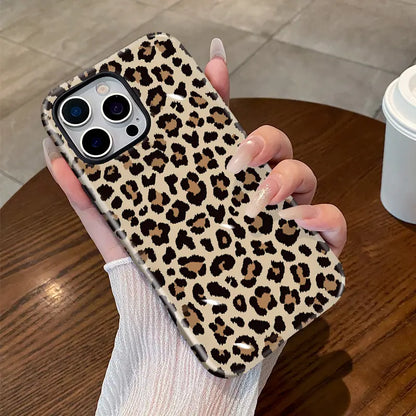 2-In-1 Anti-Scratch Silicone Phone Case for Iphone 17/16/15/14/13/12/11 Pro Max plus Air E, Neutral Leopard Print Glossy TPU Cover with Shock-Absorbing Bumper, Ios-Fitting Protection Accessory for Iphone Series, Accessories, Shockproof