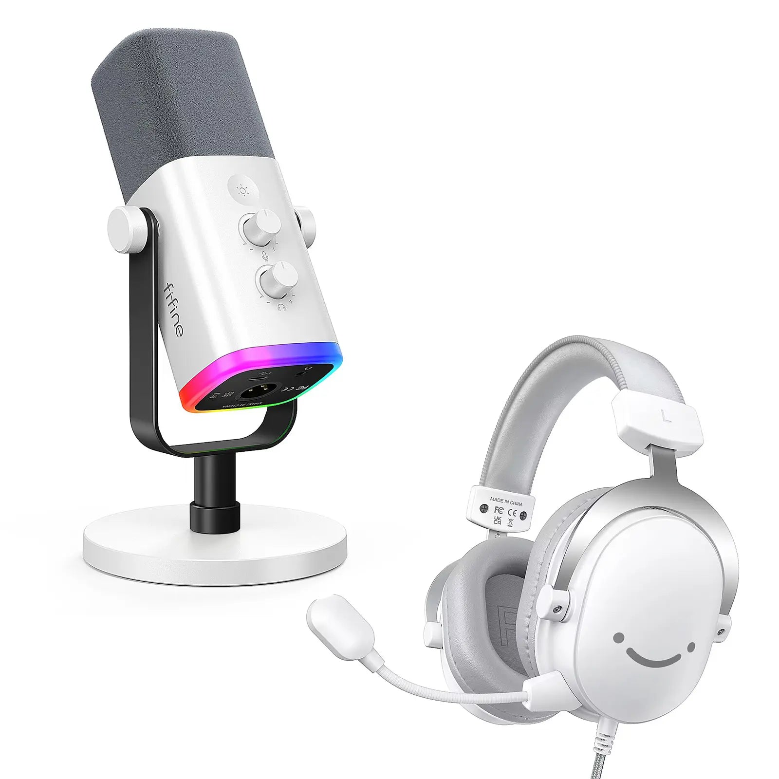 Fifine Dynamic Microphone and Gaming Headset Bundle, 3.5Mm/Usb Wired Headset for PC/PS5/PS4, USB/XLR Podcast Recording Mic with RGB, Mute Button, Real-Time Monitoring for Vocal Youtube (Fifine H9+AM8)