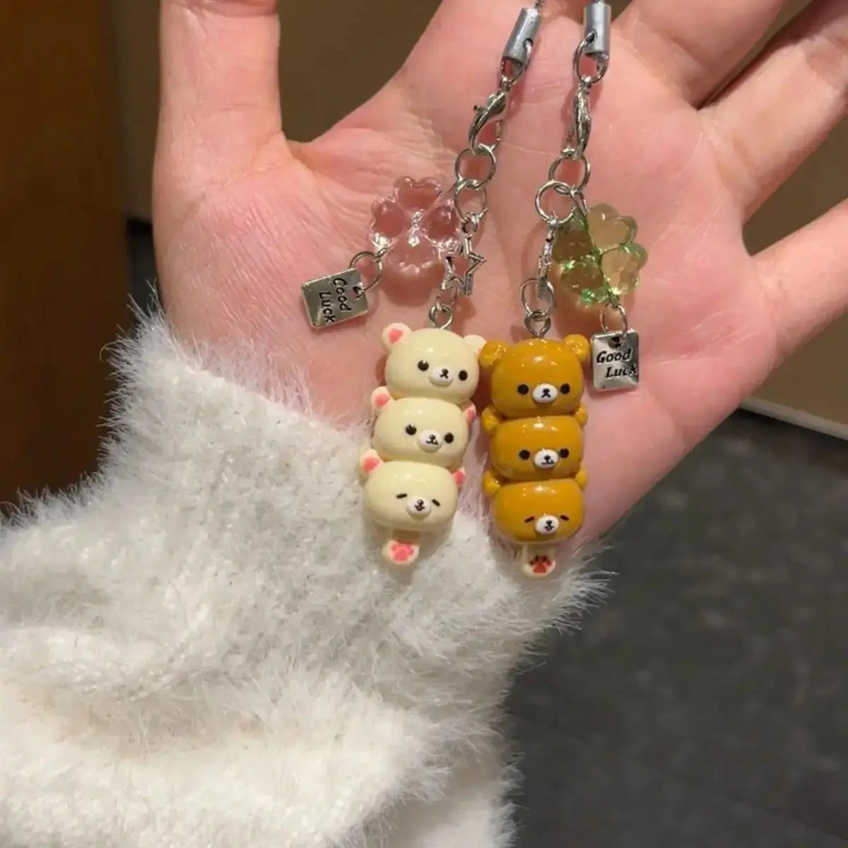 Kawaii Bear Phone Charm Pendant - Anime-Inspired Keychain Accessories for Keys, School Bags, iPhone 17 Pro Max, and AirPods
