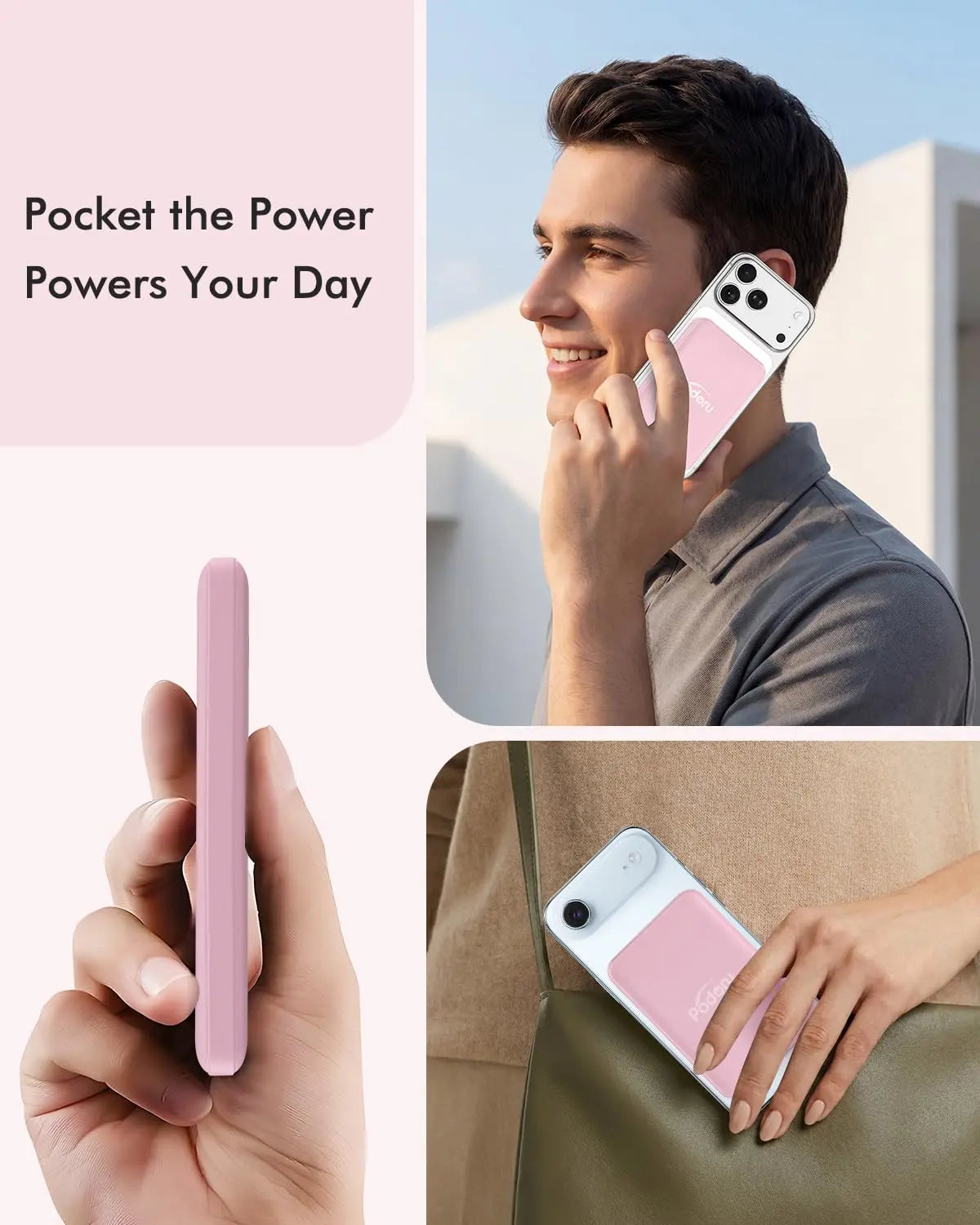 Podoru for Magsafe Power Bank, 10000Mah Magnetic Portable Charger with 22.5W PD Fast Charging USB-C Cable LED Display Wireless Battery Pack for Iphone 17/16/15/14/13/12 Series-Pink Easy Portability Fold Stand,Back to School,Back to School Haul