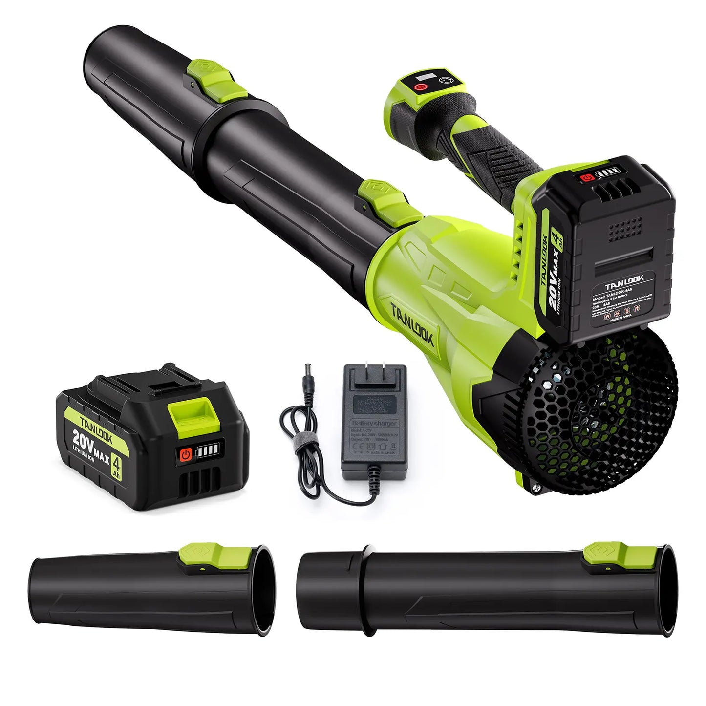 TANLOOK HC2 High-Power Electric Leaf Blower - 580 CFM Power, 160 MPH, 2×4Ah Batteries Included, Adjustable Speed, High Airflow for Leaves & Snow on Outdoor Surfaces, Ideal Garden Tool for Autumn/Winter Care, 580Cfm Power