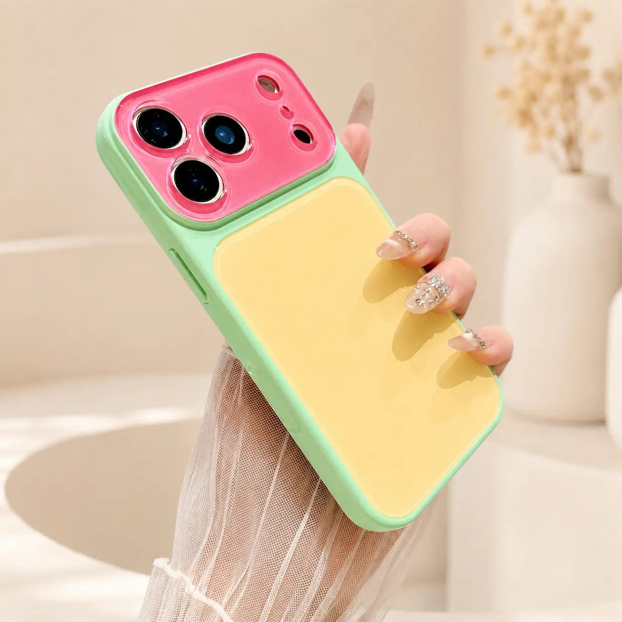 Glossy Dopamine Style Two-Tone Candy Color Phone Case for Iphone 17 16 15 14 Pro Max, Slim Hard Back Cover, Shockproof Protective Case for Women Girls,Back to School,Back to School Haul