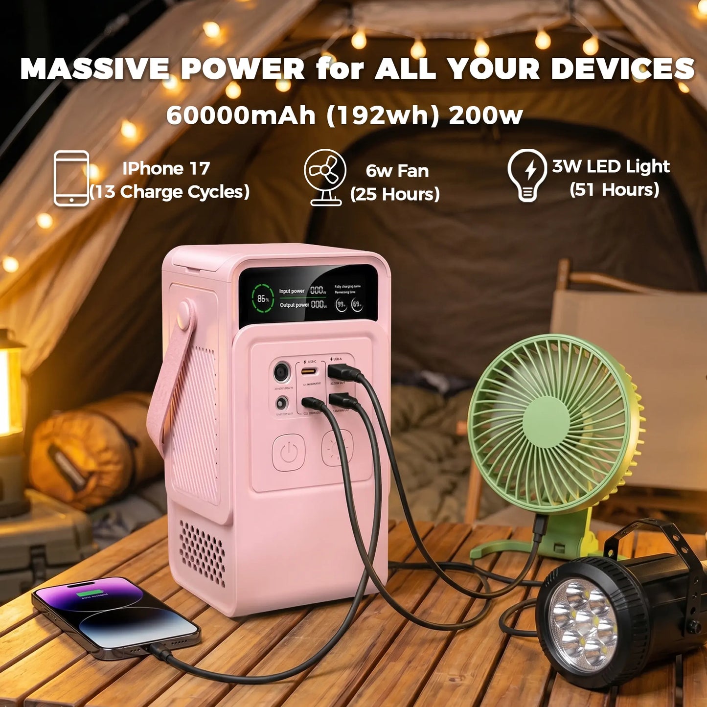 [Tiktokshopbacktoschool]Ctolity AP200 Portable Power Bank 192Wh 200W Lifepo4 Battery 4000+ Cycle 140W Fast Charging LED DC Solar 150W, Accessories, Mobile