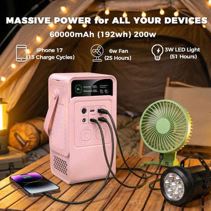 [Tiktokshopbacktoschool]Ctolity AP200 Portable Power Bank 192Wh 200W Lifepo4 Battery 4000+ Cycle 140W Fast Charging LED DC Solar 150W, Accessories, Mobile