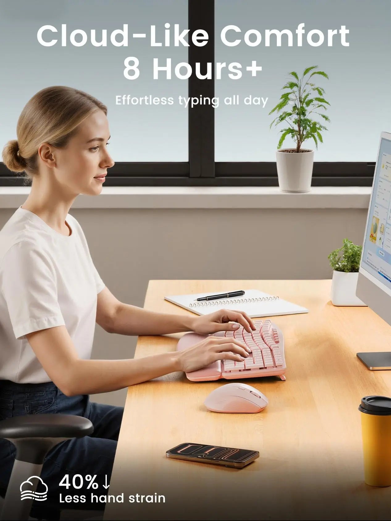 Wireless Keyboard and Mouse Combo, SABLUTE MA41 30Db Quiet Ergonomic Wave Keyboard Set with Soft Leather Palm Rest, Dual-System Switch for Windows/Mac, Ideal for Business Teams Home Office,Back to School,Back to School Haul