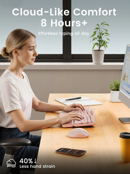 Wireless Keyboard and Mouse Combo, SABLUTE MA41 30Db Quiet Ergonomic Wave Keyboard Set with Soft Leather Palm Rest, Dual-System Switch for Windows/Mac, Ideal for Business Teams Home Office,Back to School,Back to School Haul