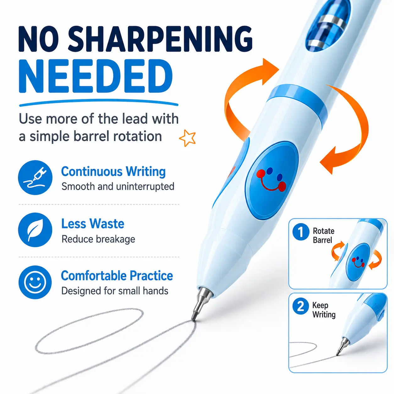 Write Right Ergonomic Pen Grip Writing Aid - Self-Advancing, Posture-Training Cute Pencils for Students, Home Tutoring - Pen Control Flexibility Tool, 12 Refills, Smiley Face Designs - Back to School Haul, First Day of School Supplies (2026-2027 Season)
