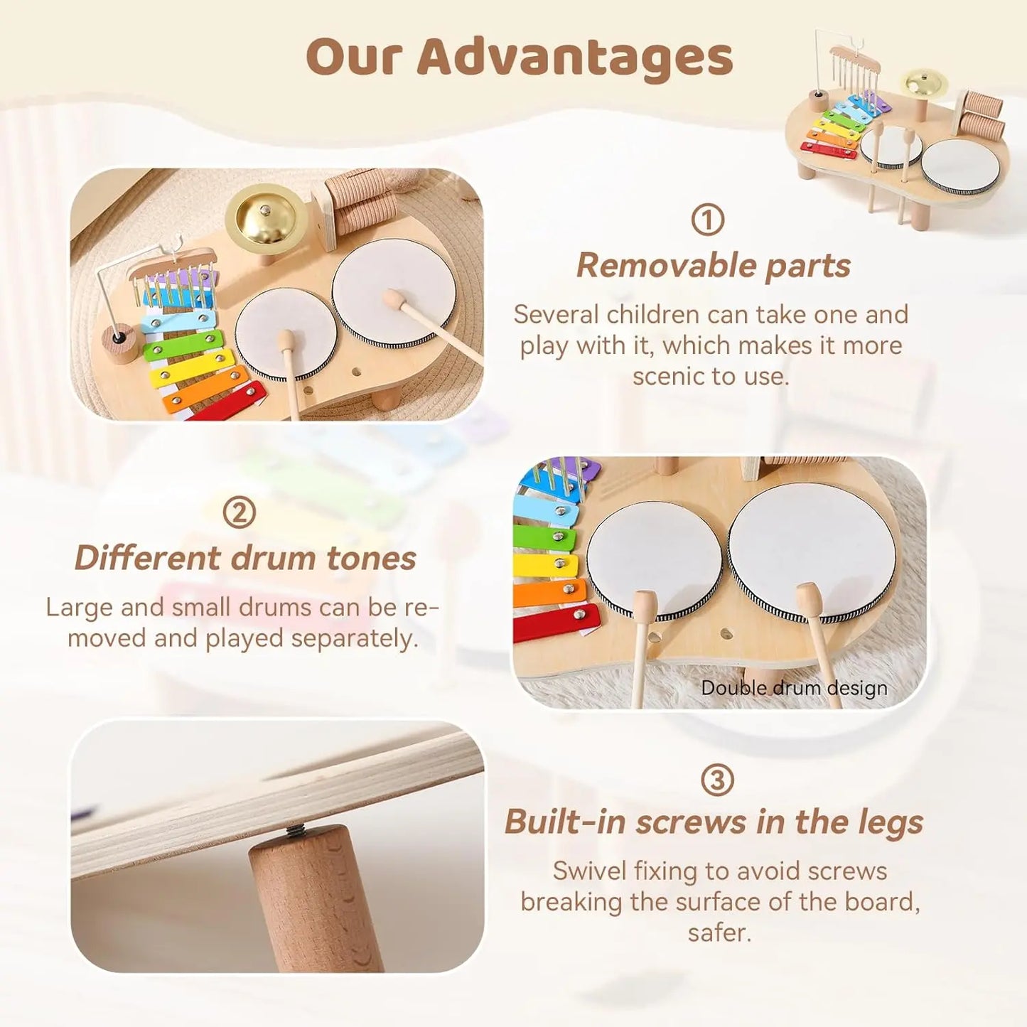 Deluxe Wooden Drum & Xylophone Toy Set for Toddlers - Fun Educational Musical Percussion for Kids Ages 1-3+