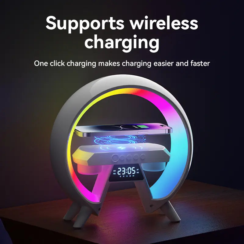 5-In-1 Wireless Charging Speaker – Bluetooth Clock Radio with 256 LED Light Modes, Night Light & Alarm – Qi Charging Pad for Phone Summergarden Portable Sound System Smartphone