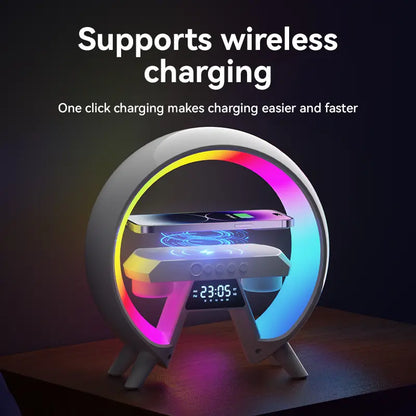 5-In-1 Wireless Charging Speaker – Bluetooth Clock Radio with 256 LED Light Modes, Night Light & Alarm – Qi Charging Pad for Phone Summergarden Portable Sound System Smartphone