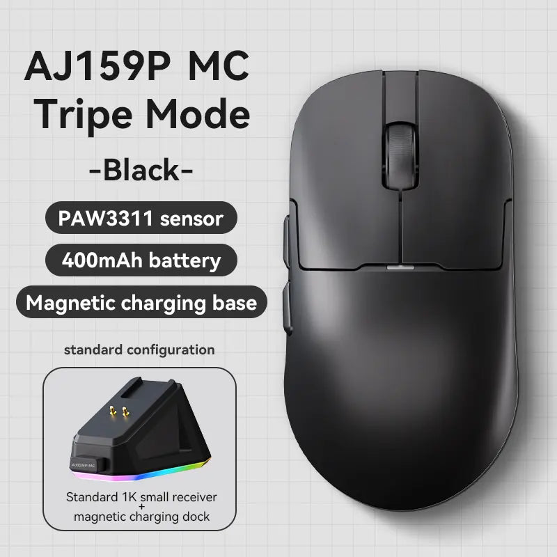 Ajazz AJ159 APEX Wireless Gaming Mouse, PC Accessory, 56G Ultra-Lightweight Ambidextrous Design, PAW3950 Sensor, Tri-Mode Connectivity, 32000 DPI, TFT Color Screen Charging Dock, Tft Screen,Back to School,Back to School Haul