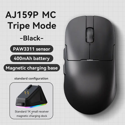 Ajazz AJ159 APEX Wireless Gaming Mouse, PC Accessory, 56G Ultra-Lightweight Ambidextrous Design, PAW3950 Sensor, Tri-Mode Connectivity, 32000 DPI, TFT Color Screen Charging Dock, Tft Screen,Back to School,Back to School Haul
