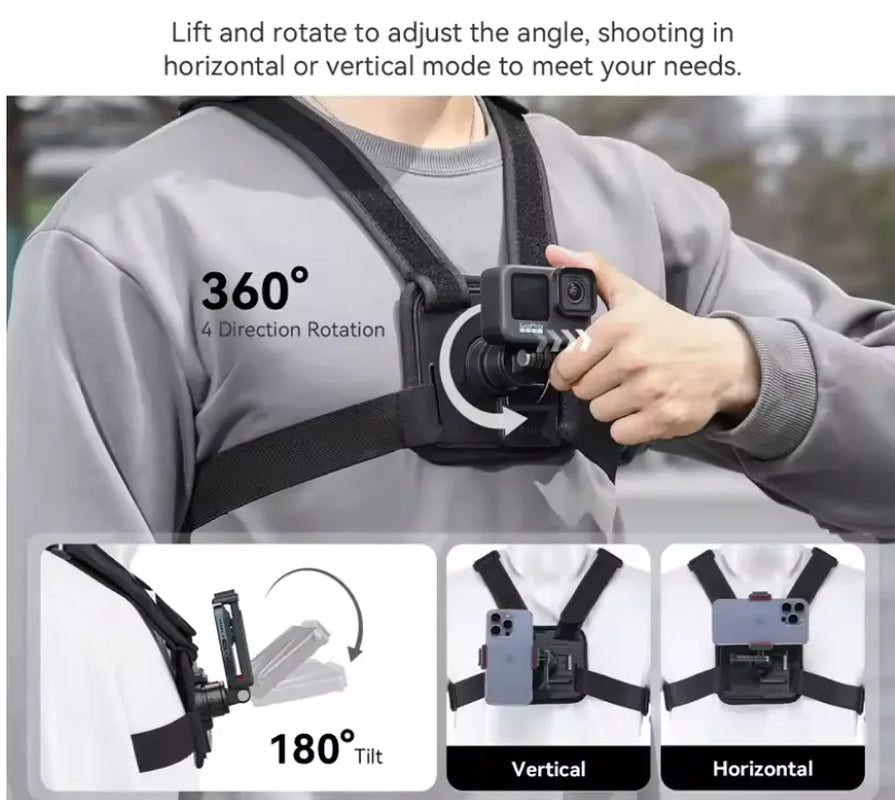 Adjustable Chest Mount Strap for Camera Phones - Secure Action Camera Holder with Clips