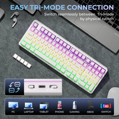 XVX M98 Tri-Mode Wireless Mechanical Keyboard with Number Pad, Bt5.0/2.4Ghz/Usb-C, Pre-Lubed Switches, Gasket Structure, Hot Swappable Custom Creamy Keyboard, 8000Mah, Gaming Keyboard, Office Keyboard, RGB Backlit, Keyboard for Work Tiktokshopbacktoschoo