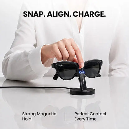 REIKIYA Ray-Ban Meta Charger, Meta Glasses Charging Stand, Magnetic Charging Dock for Ray-Ban Meta Gen 1 & 2, Drop & Charge Desktop Stand