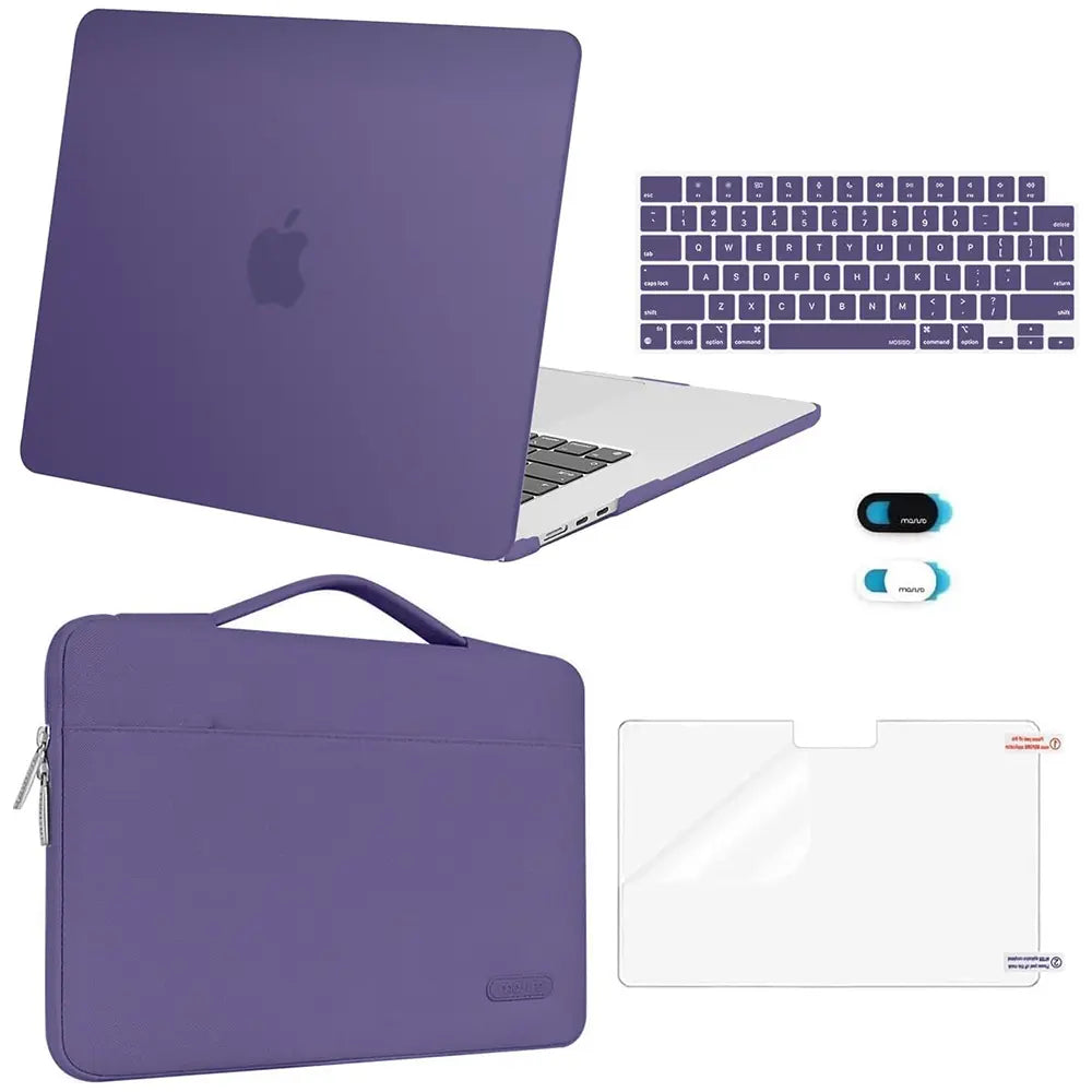 MOSISO Compatible with Macbook Air 15 Inch Case M5 2026 M4 2025 M3 M2 2024 2023 A3448 A3241 A3114 A2941,Protective Hard Shell&Carrying Sleeve Bag&Keyboard Cover&Webcam Cover&Screenfilm, School, Commuting, Daily Protection, Screen Protector, Plastic, Polyc